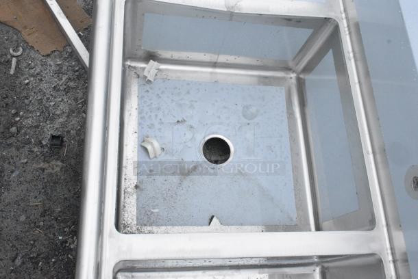 BRAND NEW SCRATCH AND DENT! Regency 600S22323224 16 Gauge Stainless Steel Two Compartment Sink with Galvanized Steel Legs and 2 Drainboards - 23" x 23" x 12" Bowls. No Legs. - Image 5 of 7