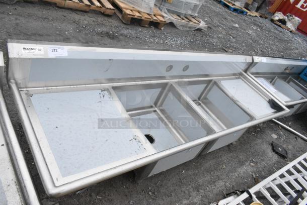 BRAND NEW SCRATCH AND DENT! Regency 600S22323224 16 Gauge Stainless Steel Two Compartment Sink with Galvanized Steel Legs and 2 Drainboards - 23" x 23" x 12" Bowls. No Legs. - Image 1 of 7