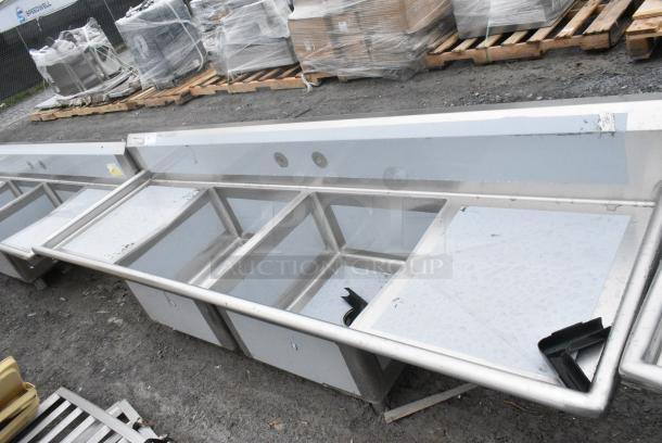 BRAND NEW SCRATCH AND DENT! Regency 600S22323224 16 Gauge Stainless Steel Two Compartment Sink with Galvanized Steel Legs and 2 Drainboards - 23" x 23" x 12" Bowls. No Legs. - Image 2 of 7