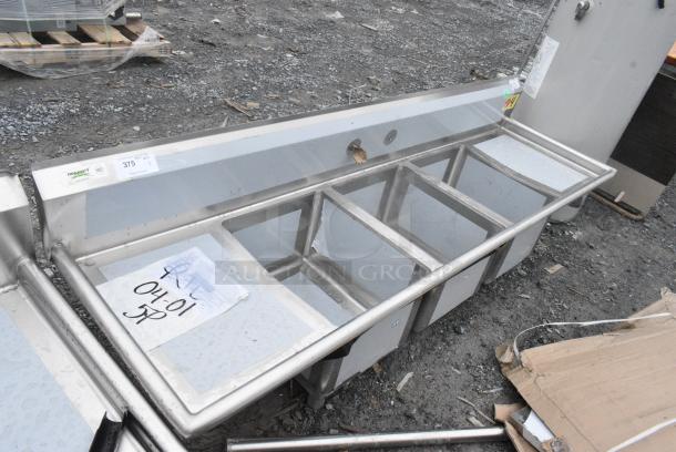BRAND NEW SCRATCH AND DENT! Regency 600S31620218 88" 16 Gauge Stainless Steel Three Compartment Commercial Sink with Galvanized Steel Legs and 2 Drainboards - 16" x 20" x 12" Bowls. No Legs. - Image 1 of 8