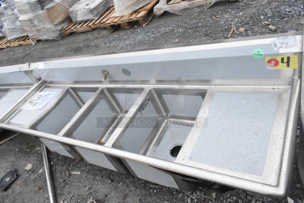 BRAND NEW SCRATCH AND DENT! Regency 600S31620218 88" 16 Gauge Stainless Steel Three Compartment Commercial Sink with Galvanized Steel Legs and 2 Drainboards - 16" x 20" x 12" Bowls. No Legs. - Image 2 of 8