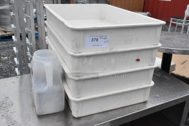 ALL ONE MONEY! Lot of 4 White Poly Dough Bins and Jug of Springs - Image 1 of 7