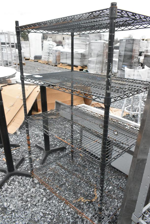 Black Finish 4 Tier Wire Shelving Unit. BUYER MUST DISMANTLE. PCI CANNOT DISMANTLE FOR SHIPPING. PLEASE CONSIDER FREIGHT CHARGES. - Image 2 of 6
