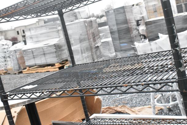 Black Finish 4 Tier Wire Shelving Unit. BUYER MUST DISMANTLE. PCI CANNOT DISMANTLE FOR SHIPPING. PLEASE CONSIDER FREIGHT CHARGES. - Image 5 of 6