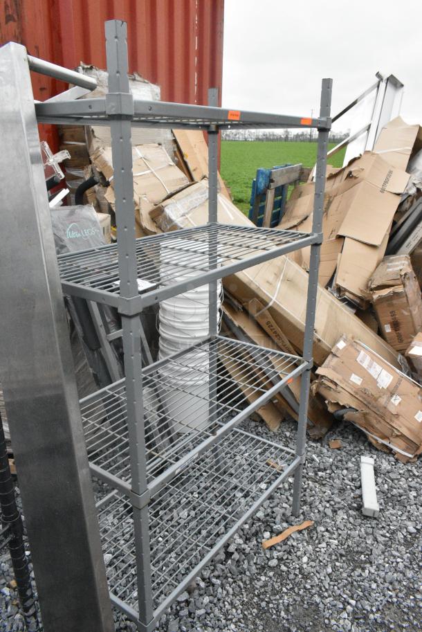 Gray Finish 4 Tier Wire Shelving Unit. BUYER MUST DISMANTLE. PCI CANNOT DISMANTLE FOR SHIPPING. PLEASE CONSIDER FREIGHT CHARGES. - Image 1 of 6