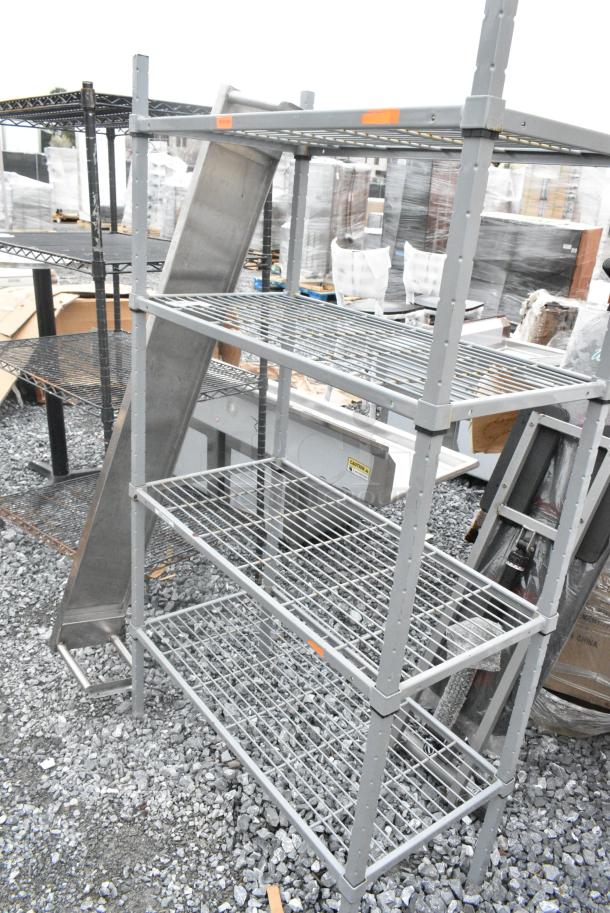 Gray Finish 4 Tier Wire Shelving Unit. BUYER MUST DISMANTLE. PCI CANNOT DISMANTLE FOR SHIPPING. PLEASE CONSIDER FREIGHT CHARGES. - Image 2 of 6