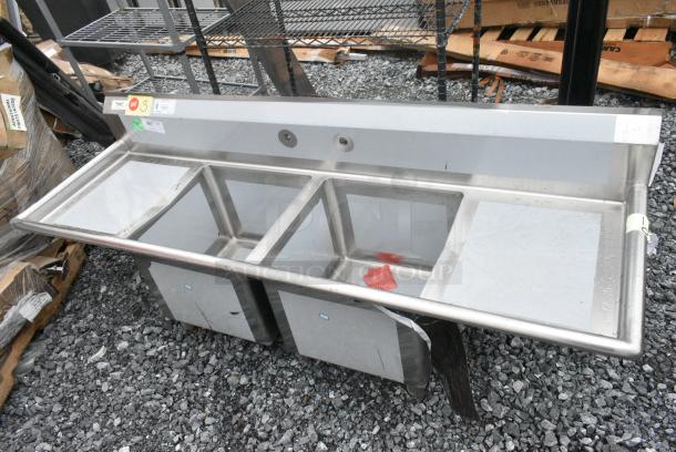 BRAND NEW SCRATCH AND DENT! Regency 600S21818218 Stainless Steel 2 Bay Sink w/ Dual Drain Boards. No Legs. - Image 1 of 6