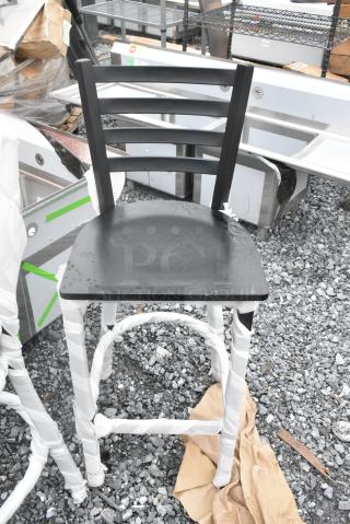 2 BRAND NEW SCRATCH AND DENT! Lancaster Table & Seating 164BMTLADFR Black Metal Bar Height Ladder Back Chair w/ Seat. 2 Times Your Bid!