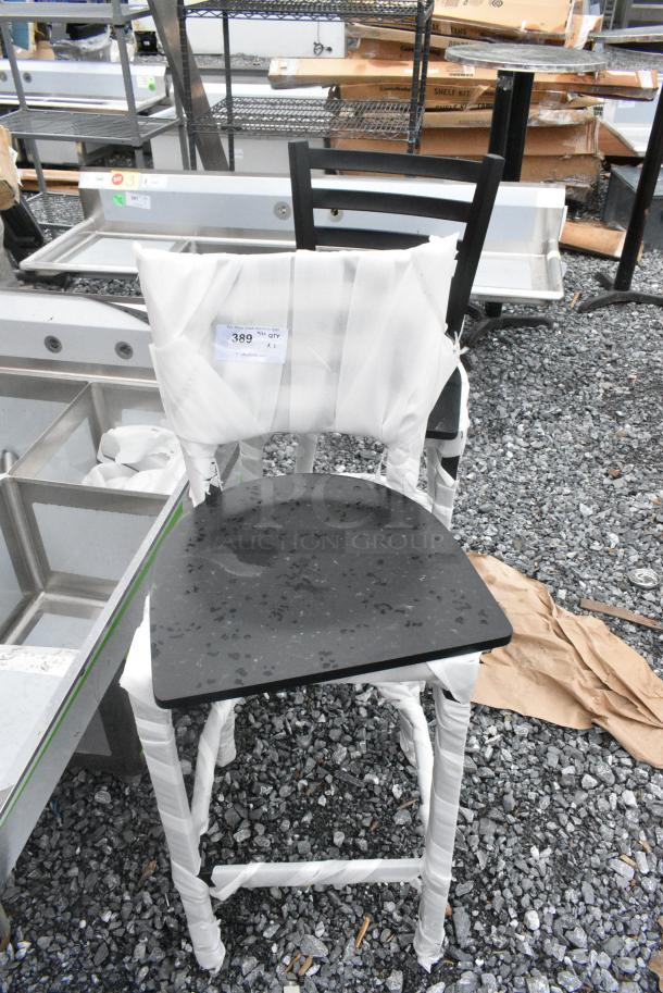 2 BRAND NEW SCRATCH AND DENT! Lancaster Table & Seating 164BMTLADFR Black Metal Bar Height Ladder Back Chair w/ Seat. 2 Times Your Bid! - Image 2 of 5