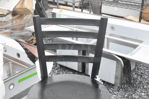 2 BRAND NEW SCRATCH AND DENT! Lancaster Table & Seating 164BMTLADFR Black Metal Bar Height Ladder Back Chair w/ Seat. 2 Times Your Bid! - Image 3 of 5