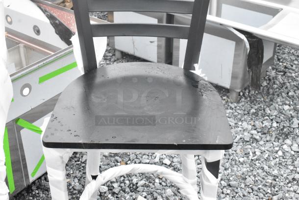 2 BRAND NEW SCRATCH AND DENT! Lancaster Table & Seating 164BMTLADFR Black Metal Bar Height Ladder Back Chair w/ Seat. 2 Times Your Bid! - Image 4 of 5