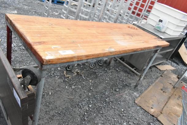 Wooden Butcher Block Tabletop on Metal Legs. - Image 1 of 4