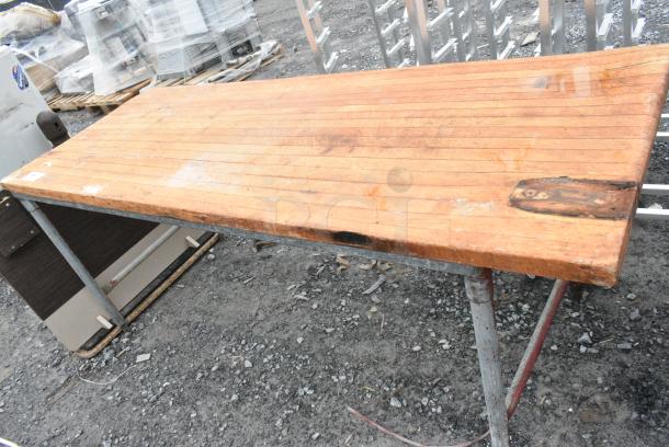 Wooden Butcher Block Tabletop on Metal Legs. - Image 2 of 4