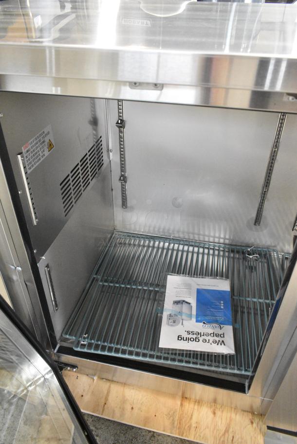 BRAND NEW SCRATCH AND DENT! 2024 Avantco 178UBB4GHCS UBB-4G-HC 90" Stainless Steel Counter Height Glass Door Back Bar Refrigerator with LED Lighting. 115 Volts, 1 Phase. Tested and Working! - Image 4 of 9
