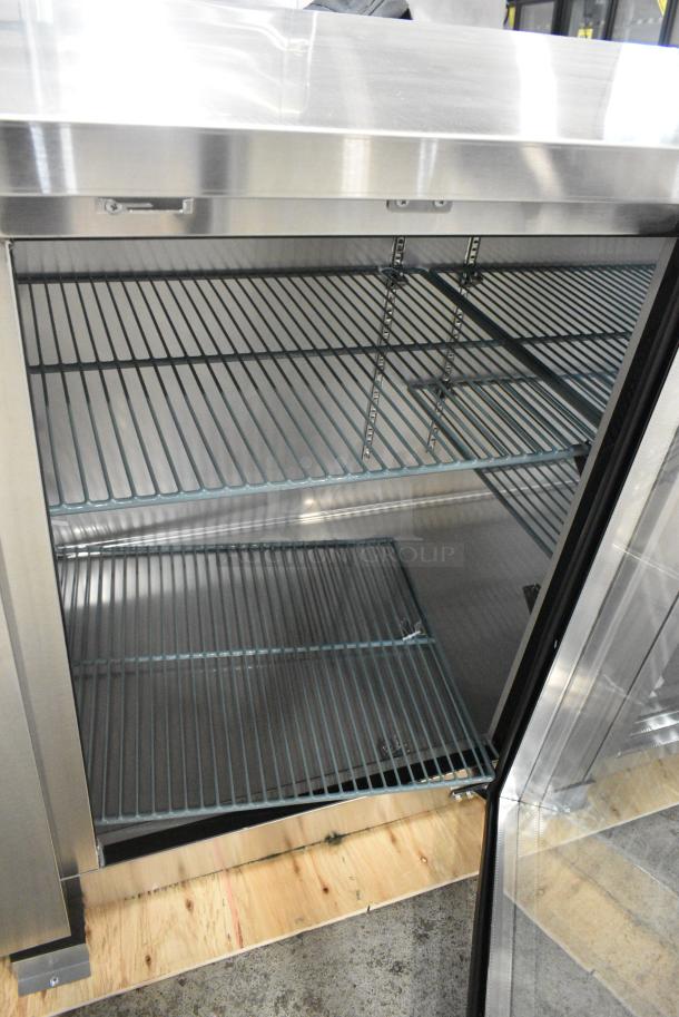 BRAND NEW SCRATCH AND DENT! 2024 Avantco 178UBB4GHCS UBB-4G-HC 90" Stainless Steel Counter Height Glass Door Back Bar Refrigerator with LED Lighting. 115 Volts, 1 Phase. Tested and Working! - Image 6 of 9