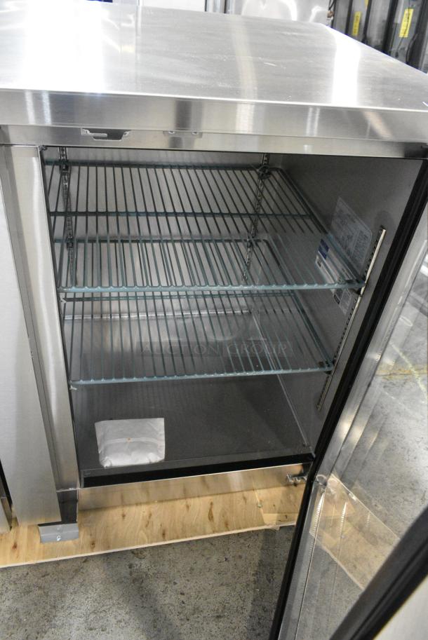 BRAND NEW SCRATCH AND DENT! 2024 Avantco 178UBB4GHCS UBB-4G-HC 90" Stainless Steel Counter Height Glass Door Back Bar Refrigerator with LED Lighting. 115 Volts, 1 Phase. Tested and Working! - Image 7 of 9