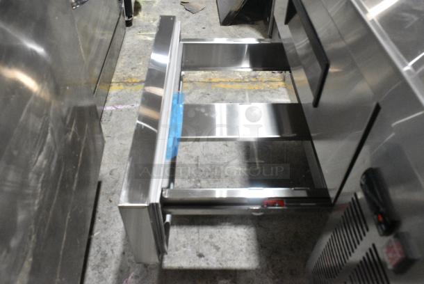 BRAND NEW SCRATCH AND DENT! 2024 Avantco 178CBE36HC Stainless Steel Commercial 2 Drawer Refrigerated Chef Base on Commercial Casters. 115 Volts, 1 Phase. Tested and Working! - Image 6 of 8