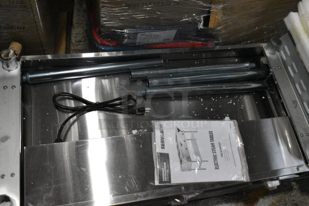 BRAND NEW SCRATCH AND DENT! 2024 ServIt 423EST3WO Stainless Steel Commercial Three Pan Open Well Electric Steam Table with Adjustable Undershelf. 120 Volts, 1 Phase. Tested and Working! - Image 6 of 9