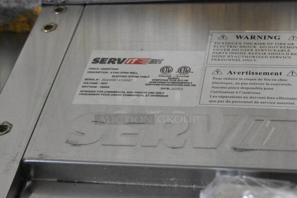 BRAND NEW SCRATCH AND DENT! 2024 ServIt 423EST3WO Stainless Steel Commercial Three Pan Open Well Electric Steam Table with Adjustable Undershelf. 120 Volts, 1 Phase. Tested and Working! - Image 9 of 9