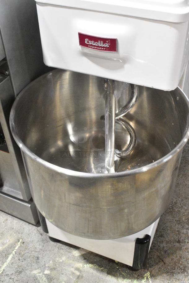 BRAND NEW SCRATCH AND DENT! Estella 348SM30 30 Qt. / 42 lb. Two-Speed Spiral Dough Mixer w/ Mixing Bowl, Bowl Guard, and Dough Hook Attachment. 120 Volts, 1 Phase. Tested and Powers On But Parts Do Not Move - Image 6 of 8