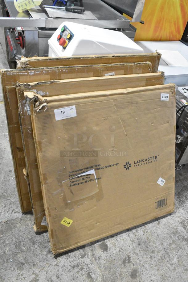 4 BRAND NEW SCRATCH AND DENT! Lancaster Table & Seating 1643030TFDWL 30" x 30" Square Thermo-Formed MDF Table Top with Dark Walnut Finish. 4 Times Your Bid! - Image 1 of 4