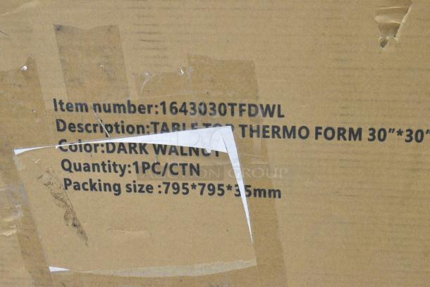 4 BRAND NEW SCRATCH AND DENT! Lancaster Table & Seating 1643030TFDWL 30" x 30" Square Thermo-Formed MDF Table Top with Dark Walnut Finish. 4 Times Your Bid! - Image 3 of 4