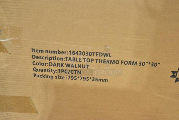 4 BRAND NEW SCRATCH AND DENT! Lancaster Table & Seating 1643030TFDWL 30" x 30" Square Thermo-Formed MDF Table Top with Dark Walnut Finish. 4 Times Your Bid! - Image 4 of 4
