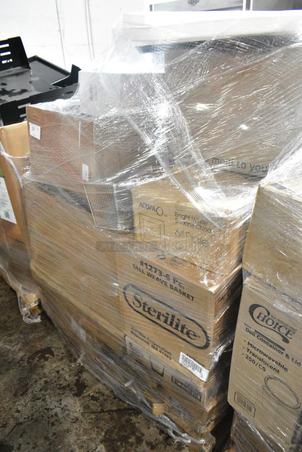20 BRAND NEW SCRATCH AND DENT! Items Including Acopa Dishes, 1273-6  Tall Weave Basket, Libbey 15962 Optiva 10 oz. Customizable Stackable Rocks / Old Fashioned Glass - 12/Case, 394MGR1RD Noble Products Red Magnetic Single Box Disposable Glove Dispenser. 20 Times Your Bid! - Image 2 of 9