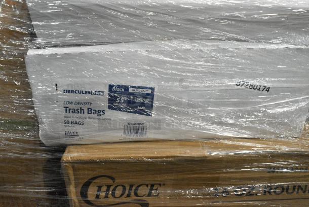 28 BRAND NEW SCRATCH AND DENT! Items Including Dart 12J12 12 oz. White Customizable Foam Cup - 1,000/Case 30112J12, 5013858HVY Lavex Hercules 55 Gallon 2 Mil 38" x 58" Low Density Heavy-Duty Black Can Liner / Trash Bag - 50/Case, 433B10513C Choice 10" x 5" x 13" Natural Kraft Paper Customizable Shopping Bag with Handles - 250/Case, 129MCS28B Choice 28 oz. Black Rectangular Microwavable Heavy Weight Container with Lid 8 3/4" x 6 1/4" x 1 3/4" - 150/Case, 395RP10 EcoChoice Compostable No PFAS Added Bamboo / Bagasse 10" Plate - 500/Case. 28 Times Your Bid! - Image 5 of 8