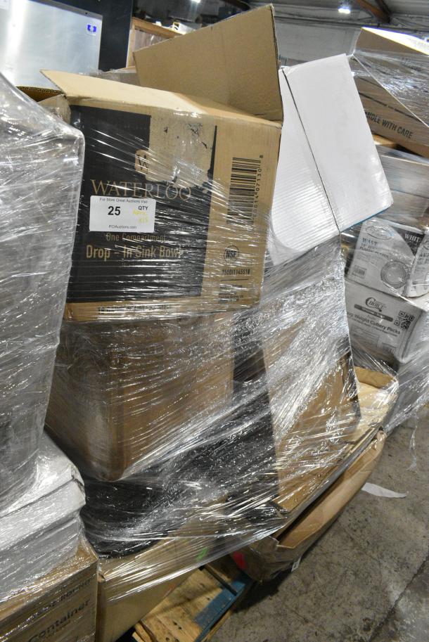 15 BRAND NEW SCRATCH AND DENT! Items Including Waterloo Drop In Sink, 600MS1824 Regency 24" Wide Stainless Steel Microwave Shelf, 3490894 Anti Jam Drop In Bins, White Wash Cloths. 15 Times Your Bid! - Image 1 of 7