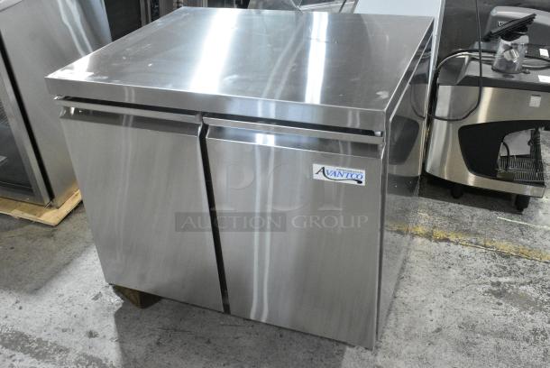 BRAND NEW SCRATCH AND DENT! 2025 Avantco 178SSUC36RHC Stainless Steel Commercial 2 Door Undercounter Cooler on Commercial Casters. 115 Volts, 1 Phase. Tested and Working! - Image 2 of 8