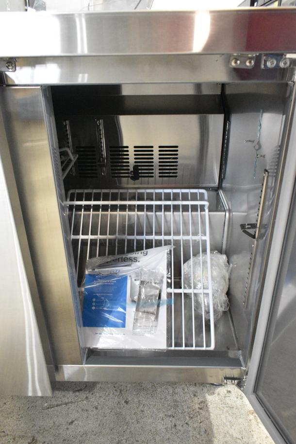 BRAND NEW SCRATCH AND DENT! 2025 Avantco 178SSUC36RHC Stainless Steel Commercial 2 Door Undercounter Cooler on Commercial Casters. 115 Volts, 1 Phase. Tested and Working! - Image 5 of 8