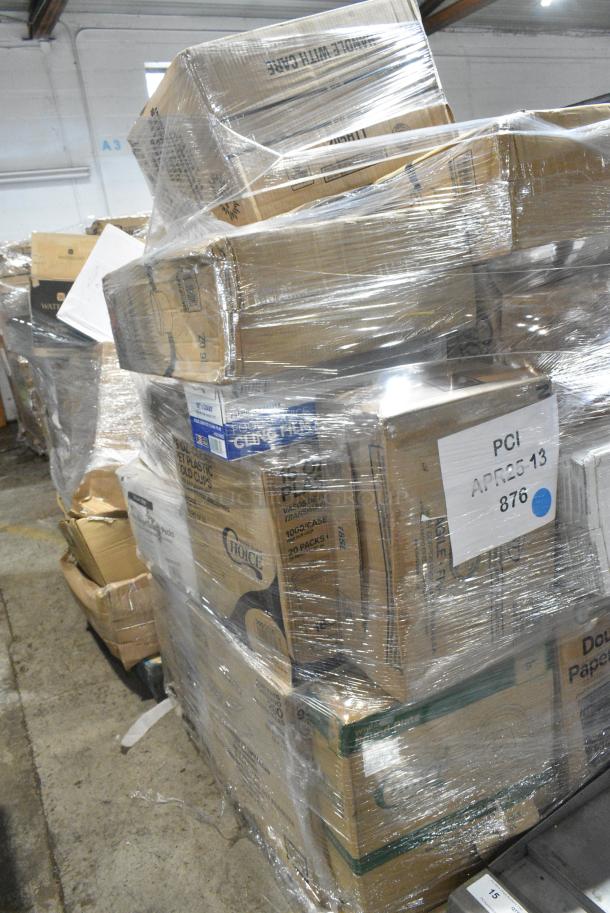 24BRAND NEW SCRATCH AND DENT! Items Including 245WEDGEPZZA Choice White Clay Coated Clamshell Pizza Slice Box - 400/Case, Dart 205HT1 White Foam Take Out Container with Perforated Hinged Lid 9" x 6" x 3" - 200/Case, 394345M Noble NexGen Powder-Free Disposable Black Hybrid 3 Mil Thick Gloves - Medium - 1,000/Case, 433NHTBIO EcoChoice 1/6 Standard Size Biodegradable Standard-Duty Plastic T-Shirt Bag - 500/Case, 347RP10WHSS Visions Wave 10" White Plastic Plate - 144/Case, 130BGFKSNSPH Choice Beige Heavy Weight Wrapped Polystyrene Plastic Cutlery Pack with Napkin and Salt and Pepper Packets - 500/Case, 3941085XL Lavex Powder-Free Disposable Nitrile Black 5 Mil Thick Textured Gloves - Extra Large - 1000/Case, Dart 95HT1R 9 1/2" x 9" x 3" White Foam Square Take Out Container with Hinged Lid - 200/Case. 24 Times Your Bid! - Image 2 of 13