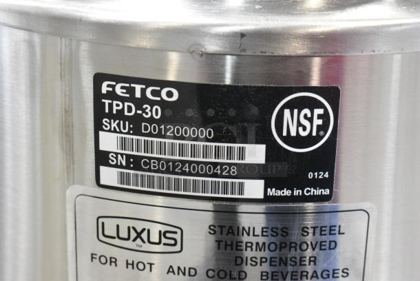 BRAND NEW SCRATCH AND DENT! Fetco TPD-30 Luxus Stainless Steel 3 Gallon Coffee Dispenser - Image 6 of 6