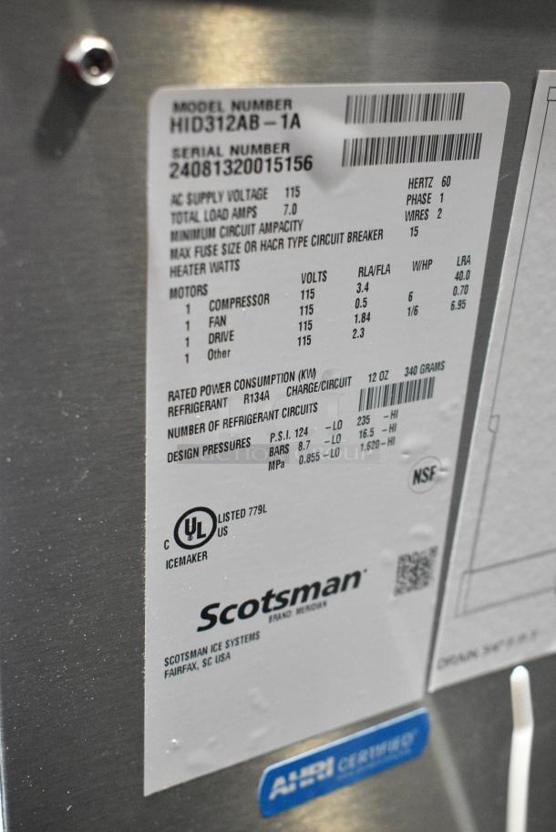 BRAND NEW SCRATCH AND DENT! 2024 Scotsman HID312AB-1A Stainless Steel Commercial Meridian® Countertop Air Cooled Ice Machine and Water Dispenser with Push Button Dispensing - 12 lb. Bin Storage. 115 Volts, 1 Phase. - Image 7 of 7