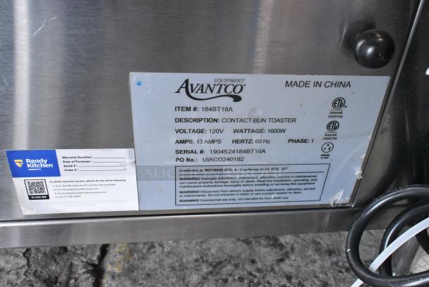 BRAND NEW SCRATCH AND DENT! Avantco 184BT18A Stainless Steel Commercial Countertop Vertical Contact Conveyor Bun Toaster. 120 Volts, 1 Phase. Tested and Working! - Image 6 of 6