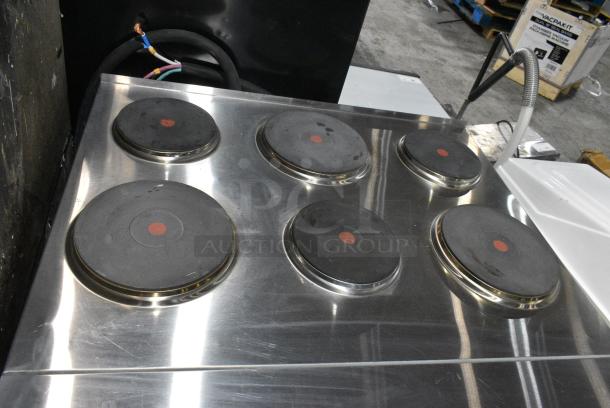 BRAND NEW SCRATCH AND DENT! Cookline Stainless Steel Commercial 6 Burner Electric Powered Hot Plate Range w/ Oven and Back Splash. 240 Volts, 3 Phase. - Image 8 of 15