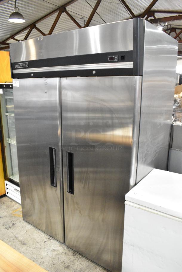 Maxx Cold MXCR-49FD Stainless Steel Commercial 2 Door Reach In Cooler w/ Poly Coated Racks. 115 Volts, 1 Phase. Tested and Powers On But Does Not Get Cold - Image 1 of 7