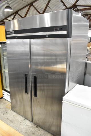 Maxx Cold MXCR-49FD Stainless Steel Commercial 2 Door Reach In Cooler w/ Poly Coated Racks. 115 Volts, 1 Phase. Tested and Powers On But Does Not Get Cold