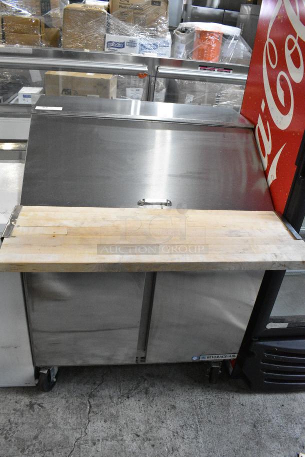 Beverage Air SPE36HC-15M Stainless Steel Commercial Sandwich Salad Prep Table Bain Marie Mega Top on Commercial Casters. 115 Volts, 1 Phase. Tested and Powers On But Does Not Get Cold - Image 1 of 10