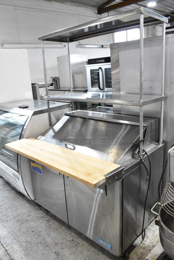 Turbo Air MST-48-18 Stainless Steel Commercial Sandwich Salad Prep Table Bain Marie Mega Top w/ 2 Tier Over Shelf on Commercial Casters. 115 Volts, 1 Phase. Tested and Powers On But Does Not Get Cold - Image 1 of 10
