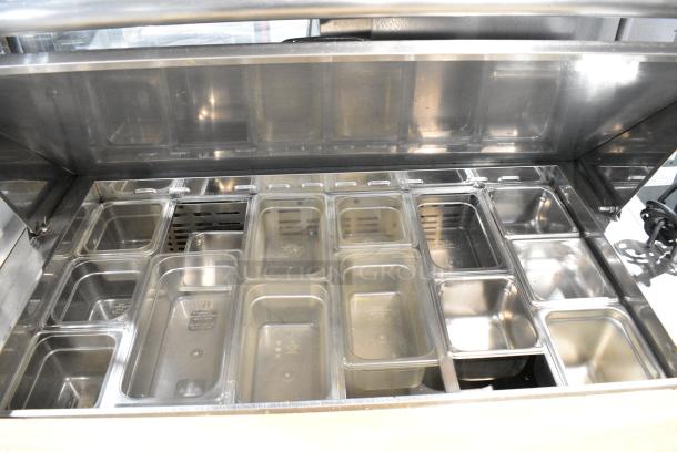 Turbo Air MST-48-18 Stainless Steel Commercial Sandwich Salad Prep Table Bain Marie Mega Top w/ 2 Tier Over Shelf on Commercial Casters. 115 Volts, 1 Phase. Tested and Powers On But Does Not Get Cold - Image 5 of 10
