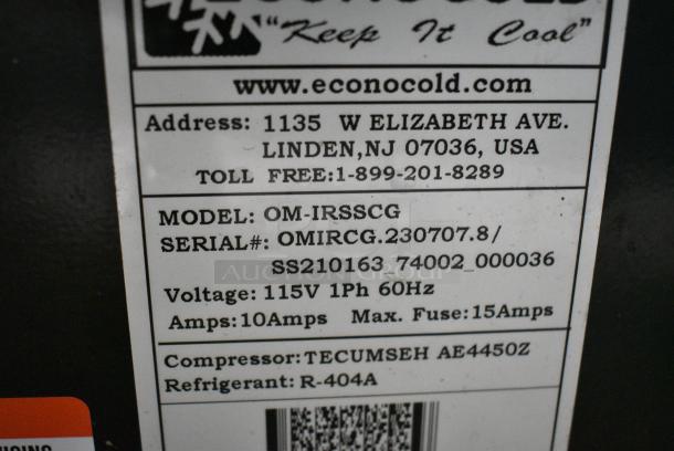 BRAND NEW SCRATCH AND DENT! Econocold OM-IRSSCG Metal Commercial Floor Style Self Contained Island Fridge Curved Glass on Commercial Casters. 115 Volts, 1 Phase. Tested and Working! - Image 9 of 10