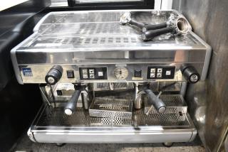 2023 Lavazza EVD./2N-LA Stainless Steel Commercial Countertop 2 Group Espresso Machine w/ 5 Portafilters. 230 Volts.