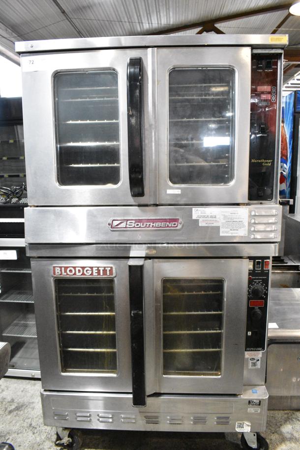 2 Southbend GB/25CCH / Blodgett Zephaire-200-G Stainless Steel Commercial Natural Gas Powered Full Size Convection Oven w/ View Through Doors, Metal Oven Racks and Thermostatic Controls on Commercial Casters. 2 Times Your Bid! - Image 1 of 15
