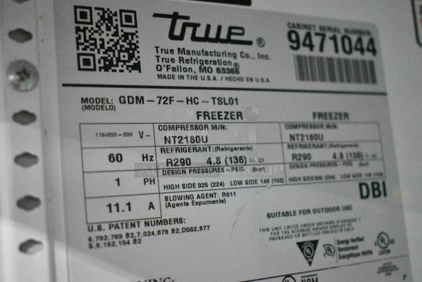 2018 True GDM-72-HC Metal Commercial 3 Door Reach In Freezer Merchandiser w/ Poly Coated Racks. 115/208-230 Volts, 1 Phase. Tested and Working! - Image 11 of 12