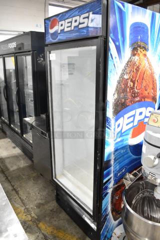 Beverage Air MT27 Metal Commercial Single Door Reach In Cooler Merchandiser w/ Poly Coated Racks. 115 Volts, 1 Phase. Cannot Test Due To Cut Power Cord