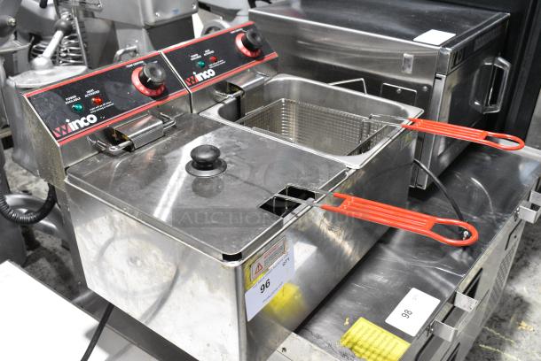 Winco EFT-32 Stainless Steel Countertop Electric Powered 2 Bay Fryer w/ 2 Metal Fry Baskets and 1 Lid. 120 Volts, 1 Phase. - Image 2 of 7
