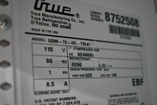 2016 True GDM-72-HC Metal Commercial 3 Door Reach In Cooler Merchandiser w/ Poly Coated Racks. 115/208-230 Volts, 1 Phase. Tested and Working! - Image 8 of 9