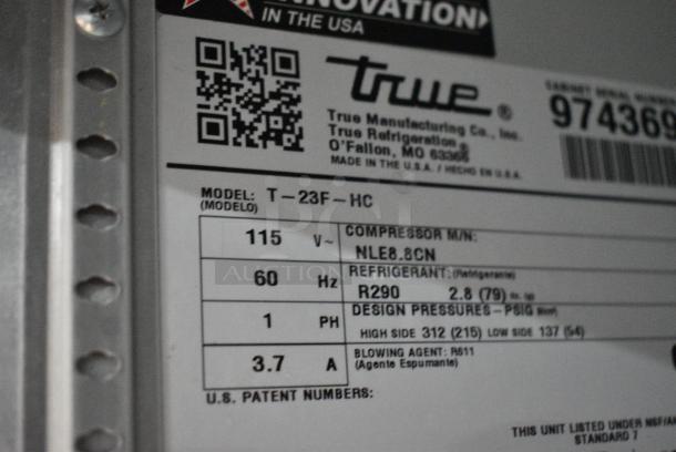 2019 True T-23F-HC Stainless Steel Commercial Single Door Reach In Freezer w/ Poly Coated Racks on Commercial Casters. 115 Volts, 1 Phase. Tested and Working! - Image 7 of 8